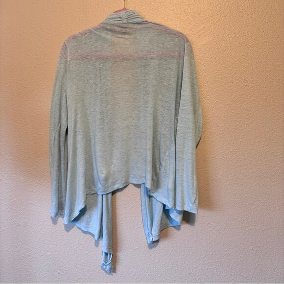 J Jill Teal Linen Open Front Cardigan Sweater Womens M Beachy Casual Staple - Picture 6 of 9